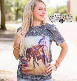 Crazy Train Bucking  Horse Bandana Print T-shirt