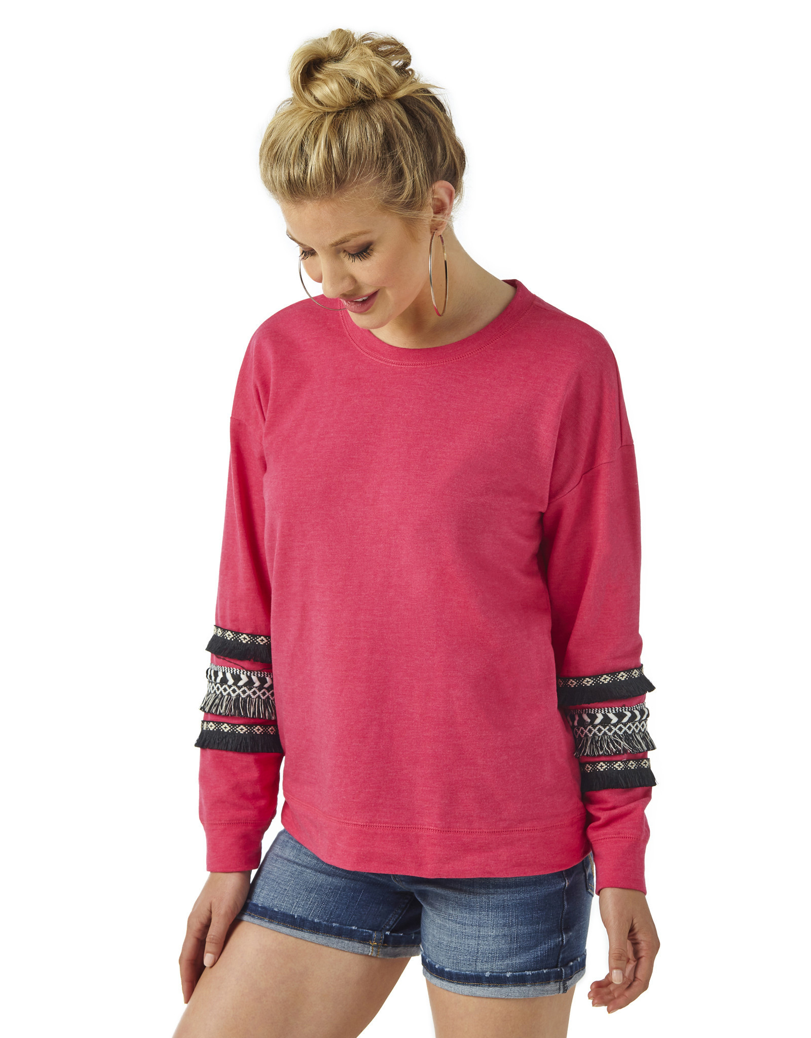 Womens Wrangler Hot Pink Sweatshirt with Black Fringe