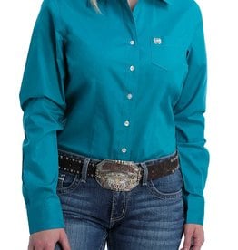 Cinch Womens Cinch Long Sleeve Solid Teal Button Down Western Shirt