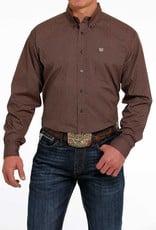 Cinch Mens Cinch Long Sleeve Brown Tan Mini Square Print Western Stretch Button Shirt