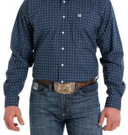 Cinch Mens Cinch Long Sleeve Stretch Blue Star Western Print Button Shirt