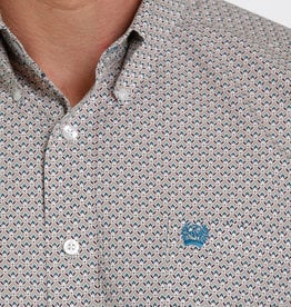 Cinch Mens Cinch Long Sleeve Khaki Teal Print Western Button Shirt