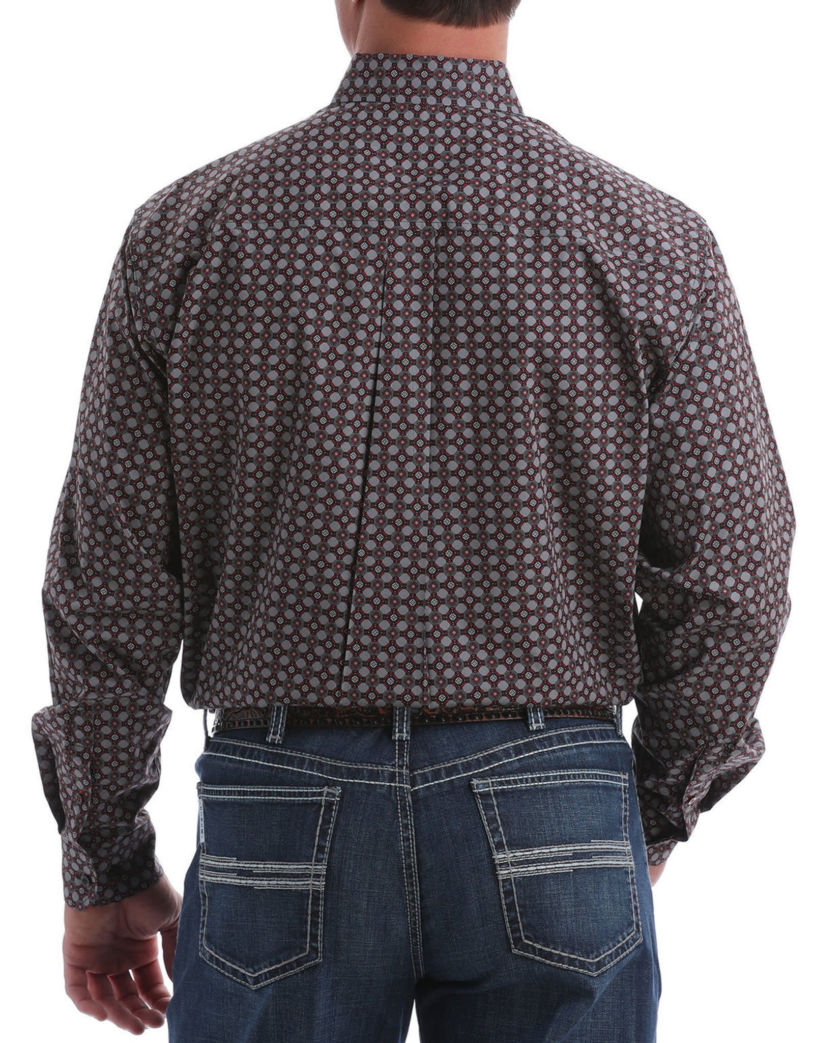 Cinch Mens Cinch Long Sleeve Grey Black Red Print Western Button Shirt