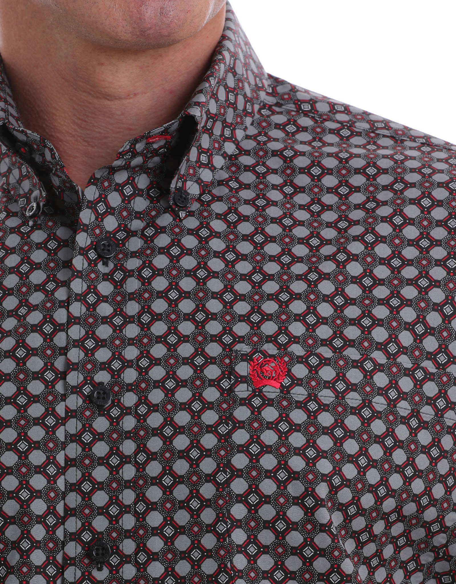 Cinch Mens Cinch Long Sleeve Grey Black Red Print Western Button Shirt