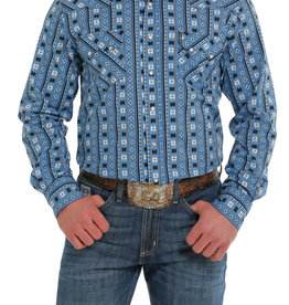 Cinch Mens Cinch Modern Fit Blue Aztec Western Snap Long Sleeve Shirt