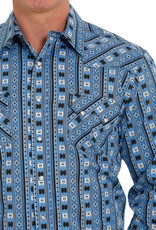 Cinch Mens Cinch Modern Fit Blue Aztec Western Snap Long Sleeve Shirt