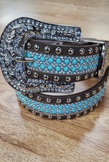 Girls Brown Turquoise Beaded Silver Sparkle Studded 1 1/4" Western Belt