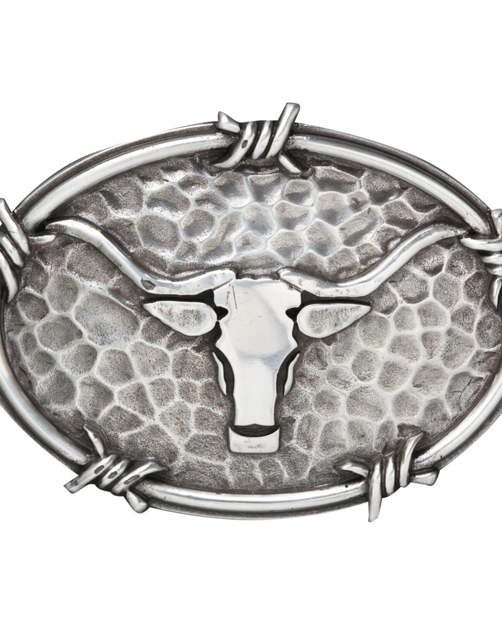 Ariat Oval Hammered Silver Long Horn Steer Barbwire Edge Belt Buckle