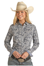 Womens Panhandle Rough Stock Blue White Paisley Western Snap Shirt