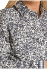 Womens Panhandle Rough Stock Blue White Paisley Western Snap Shirt