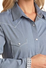 Womens Panhandle Roughstock  Blue Tone on Tone Western Pearl Snap Shirt