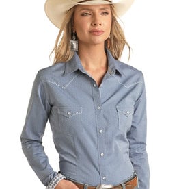 Womens Panhandle Roughstock  Blue Tone on Tone Western Pearl Snap Shirt
