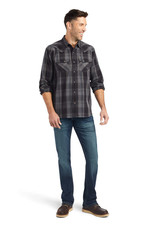 Ariat Mens Ariat Black Retro Snap Brushed Cotton Plaid  Long Sleeve Western Shirt