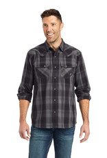 Ariat Mens Ariat Black Retro Snap Brushed Cotton Plaid  Long Sleeve Western Shirt