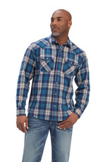 Ariat Mens Ariat Blue Retro Snap Brushed Cotton Plaid  Long Sleeve Western Shirt