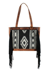 Angel Ranch Concealed Carry Black and White Blanket Leather Fringe Tote