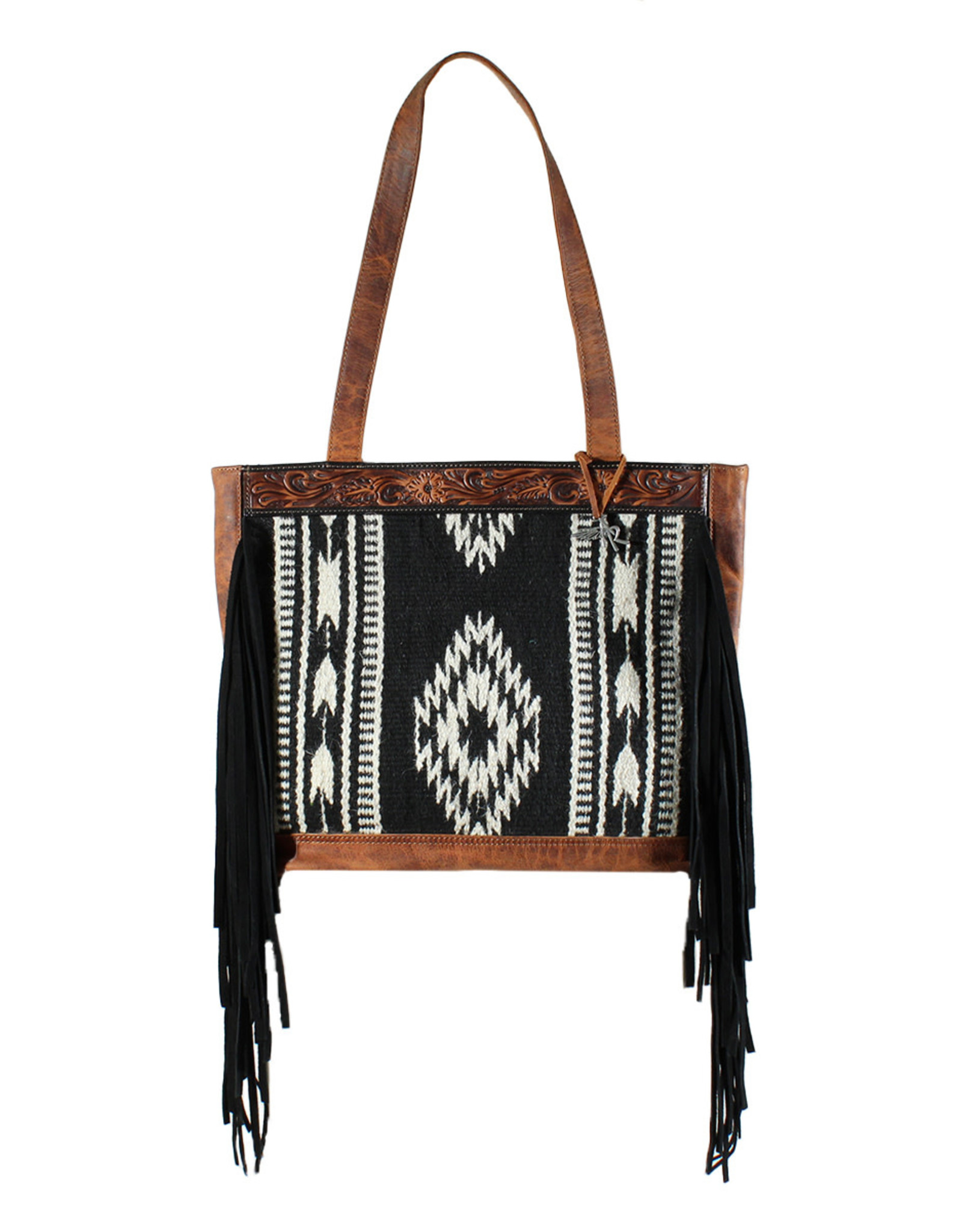 Angel Ranch Concealed Carry Black and White Blanket Leather Fringe Tote