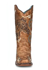 Ladies Sand Horse Inlay & Multi Color Embroidered Corral Square Toe Iridescent Collection