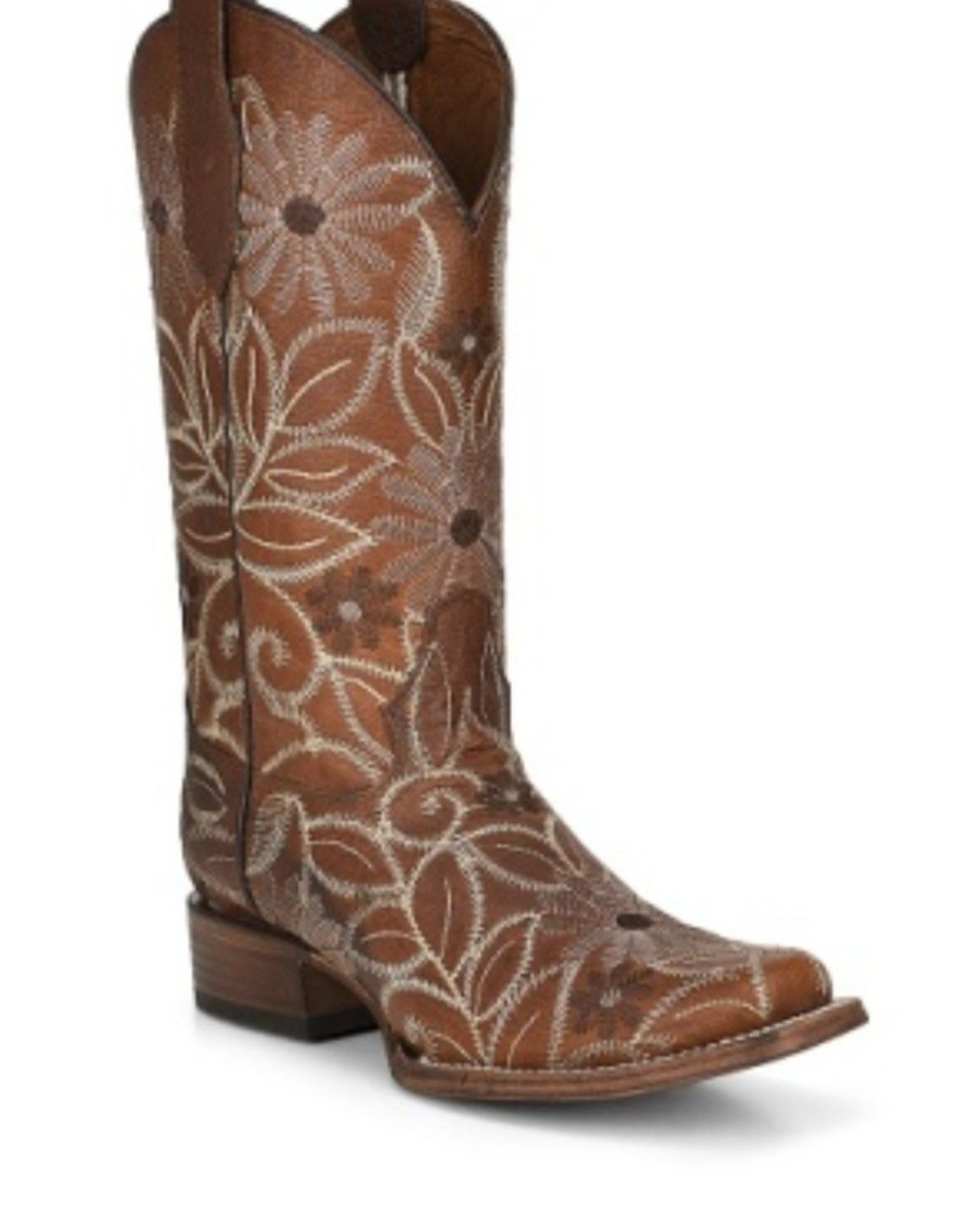 Ladies Circle G Saddle Tan Floral Embroidered Western Cowboy Boot