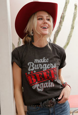Womens Cruel Denim Soft Heather Grey Short Sleeve T Shirt Make Burgers Beef Again