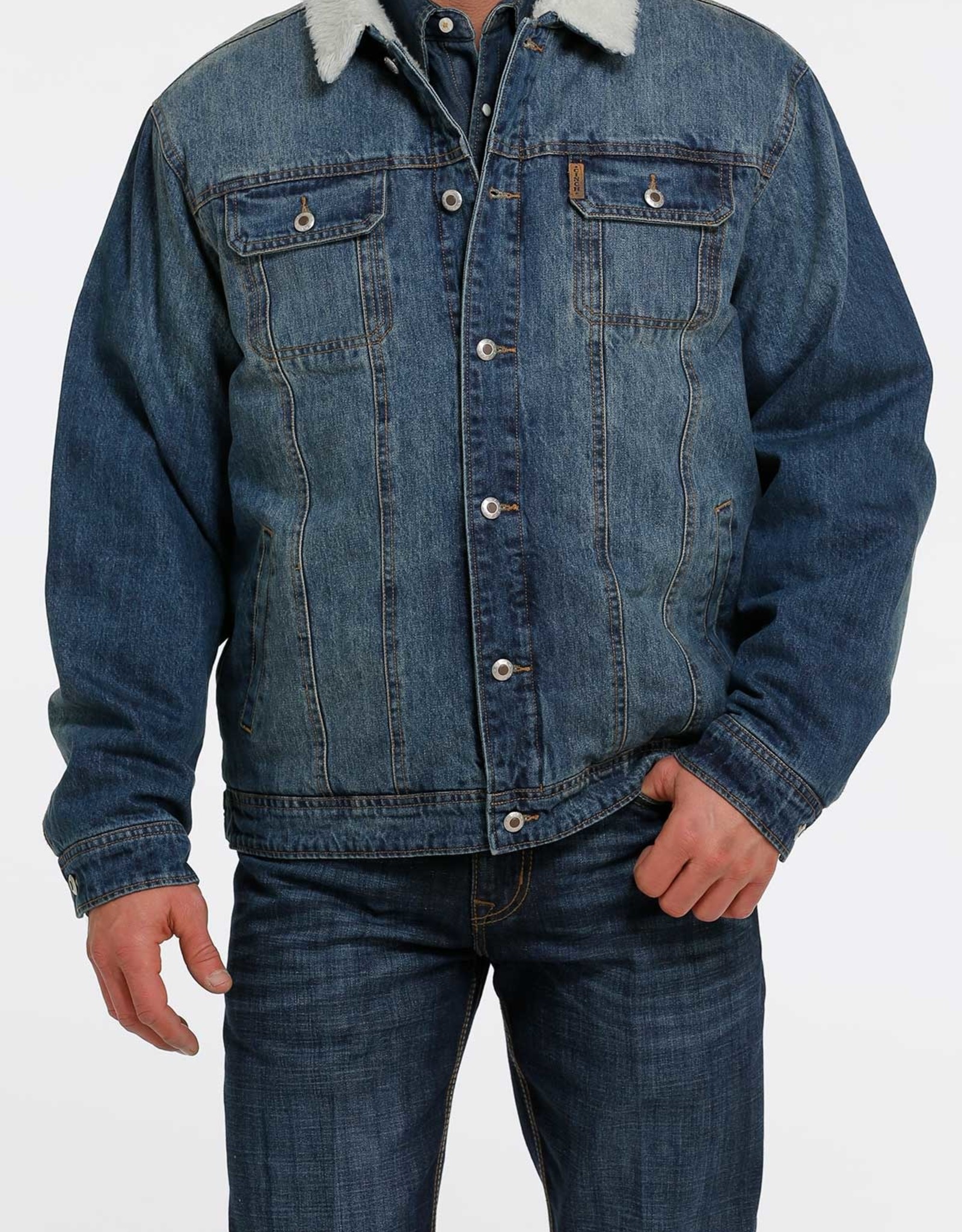 Cinch Mens Cinch Concealed Carry Denim Sherpa Fleece Denim Jacket