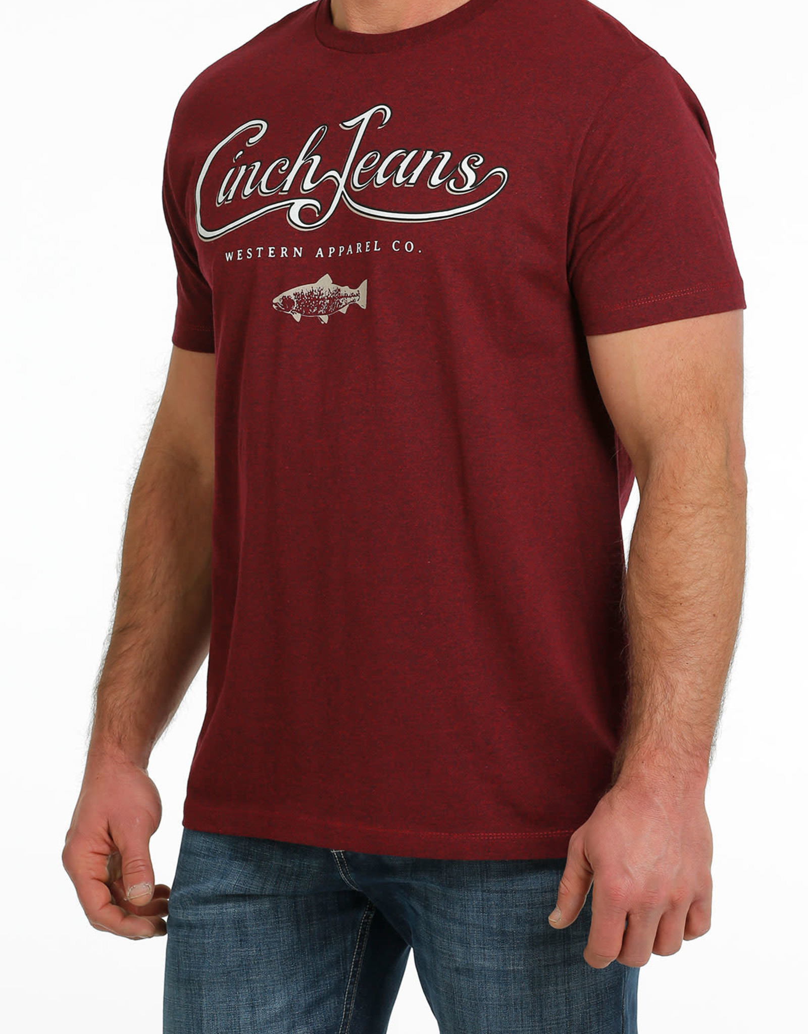 Cinch Mens Cinch Short Sleeve Heather Burgundy Branded Fishing T Shirt