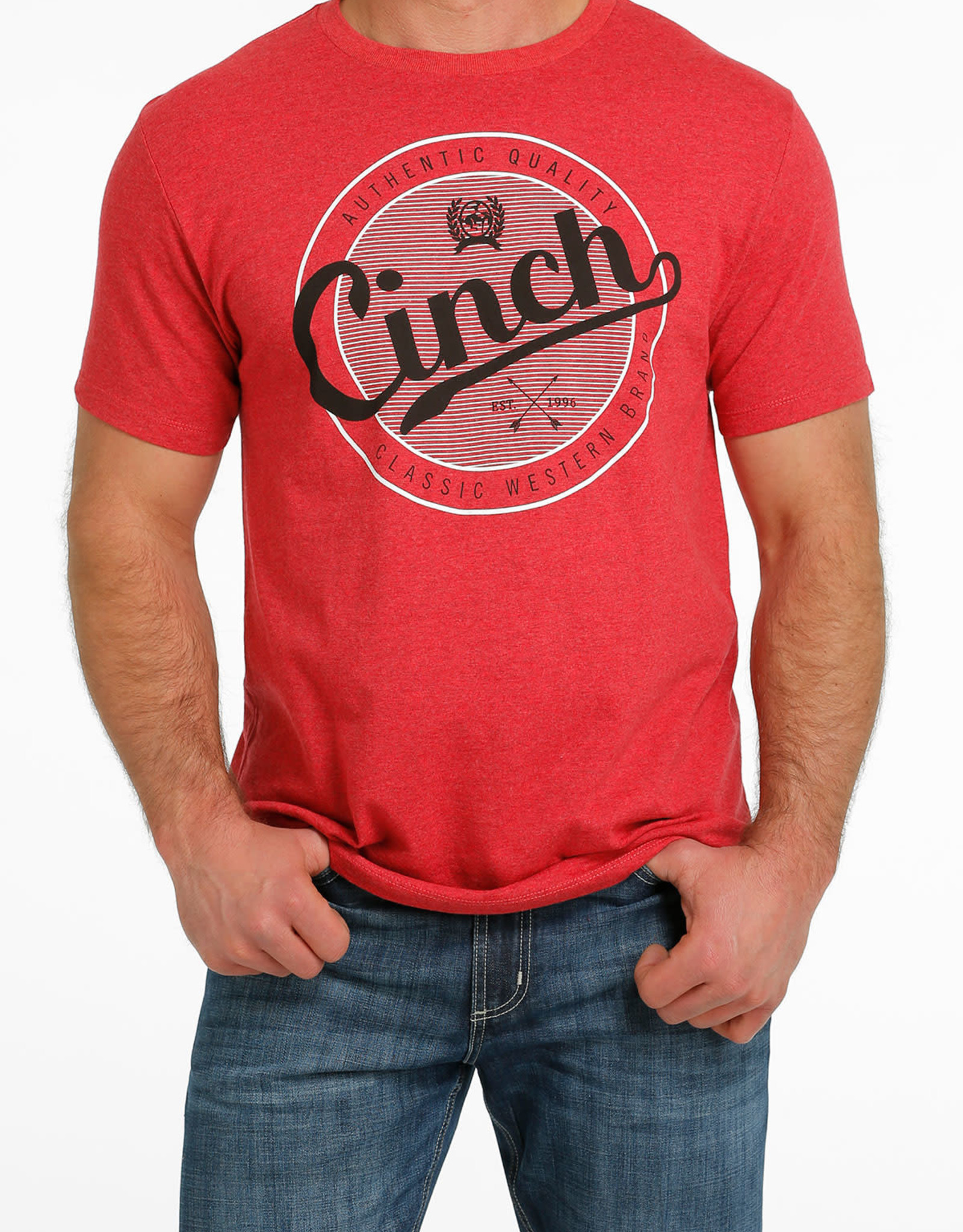 Cinch Mens Cinch Short Sleeve Heather Red Logo T Shirt