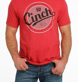 Cinch Mens Cinch Short Sleeve Heather Red Logo T Shirt