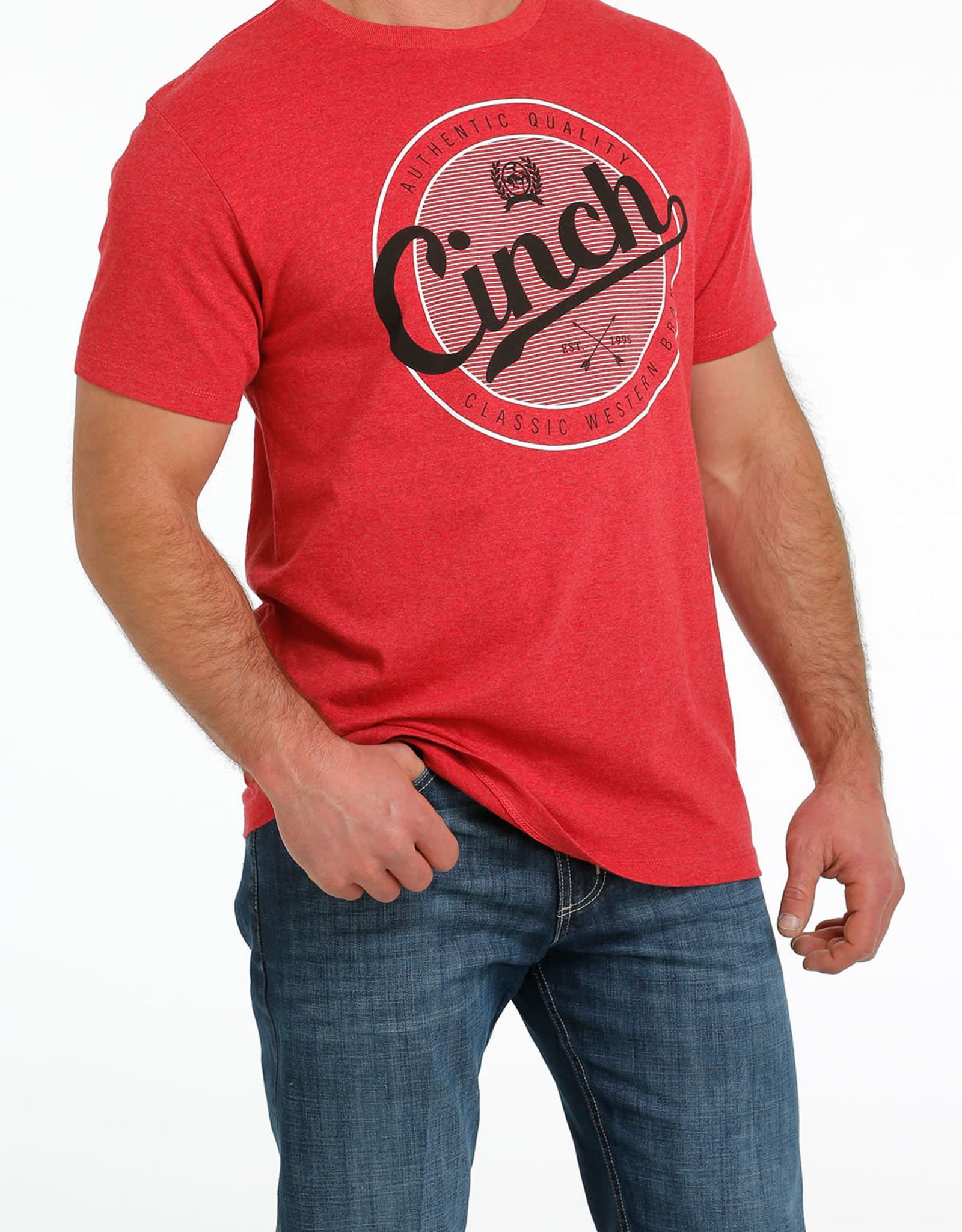 Cinch Mens Cinch Short Sleeve Heather Red Logo T Shirt