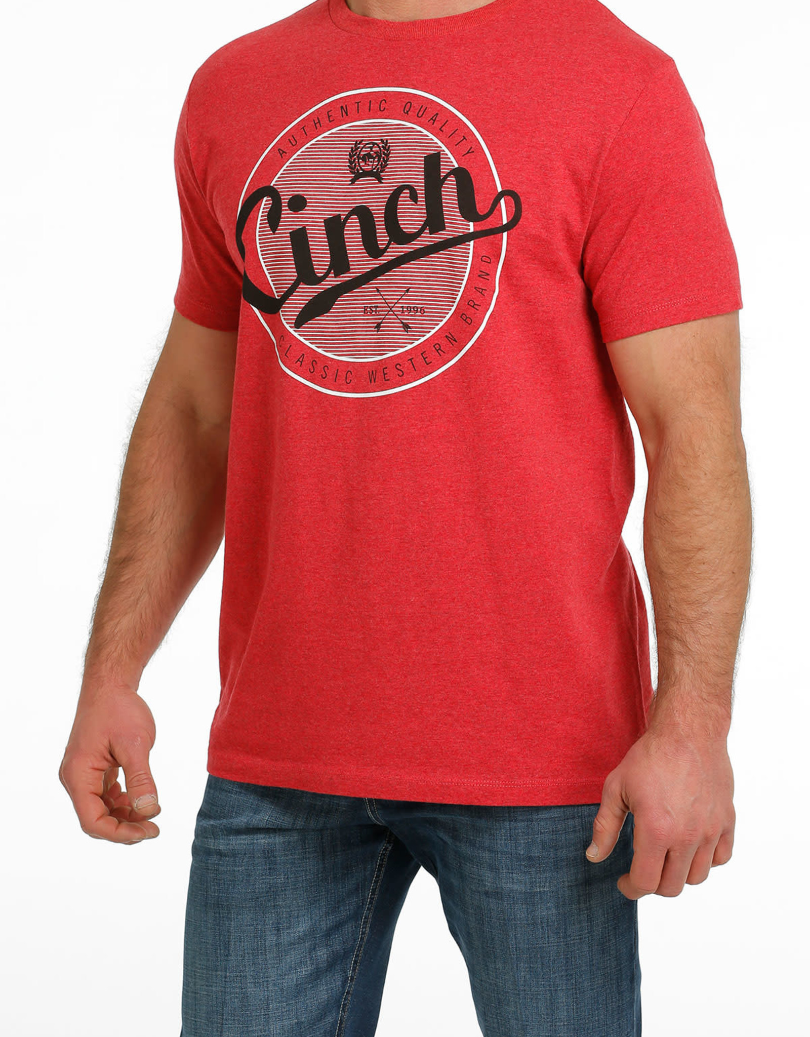 Cinch Mens Cinch Short Sleeve Heather Red Logo T Shirt