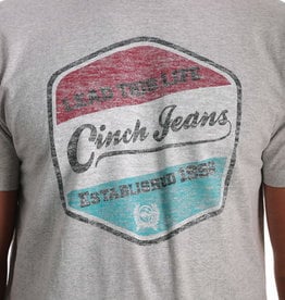 Cinch Mens Cinch Short Sleeve T Shirt Heather Grey Front Logo