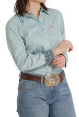 Cinch Cinch Womens Light Blue Tencel Stripe Long Sleeve Button Down Western Shirt