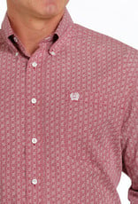 Cinch Mens Cinch Burgundy White Print Long Sleeve Western Button Shirt