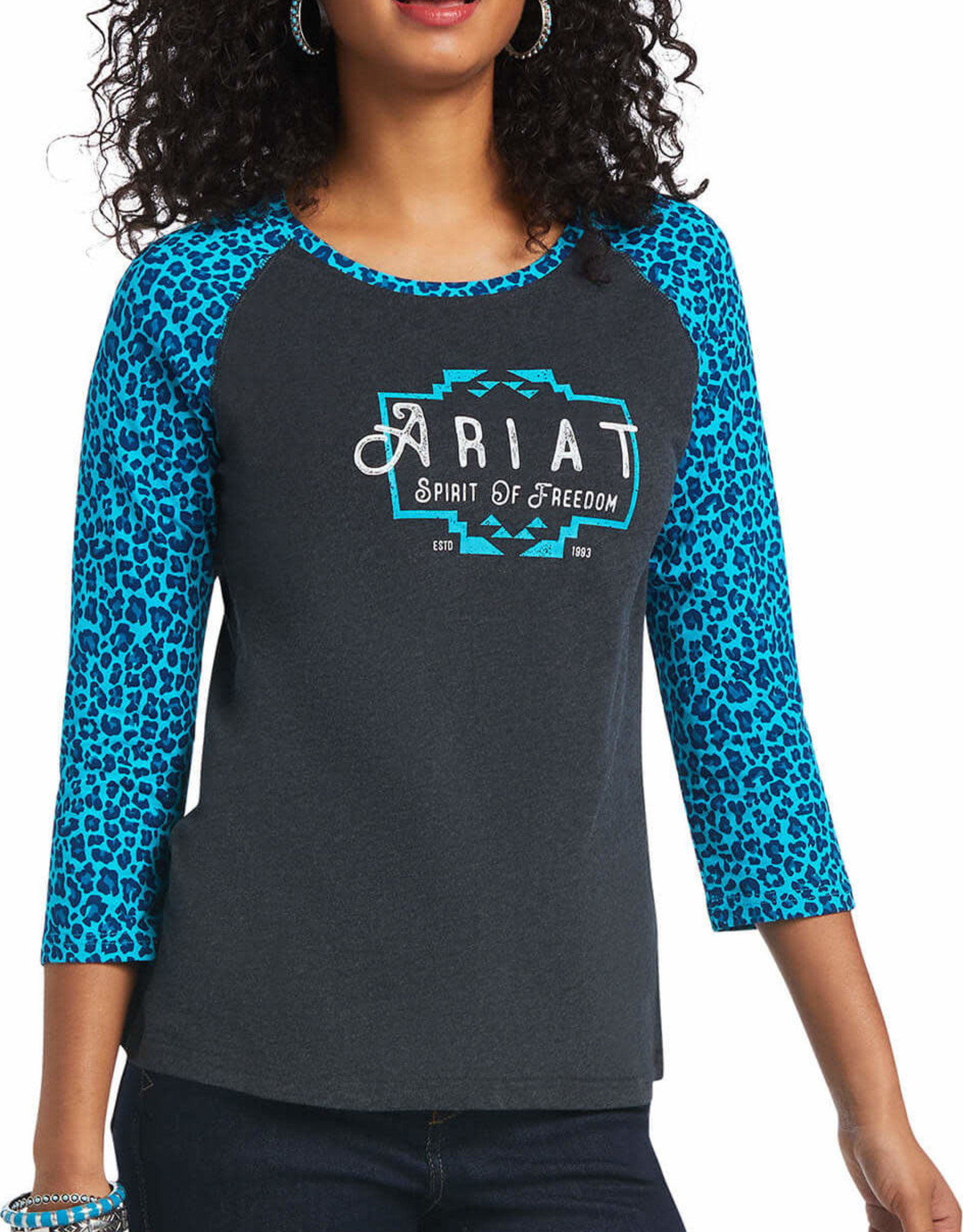 Ariat Ariat Womens Spirit Of Freedom Charcoal Turquoise Leopard 3/4 Sleeves