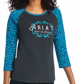 Ariat Ariat Womens Spirit Of Freedom Charcoal Turquoise Leopard 3/4 Sleeves