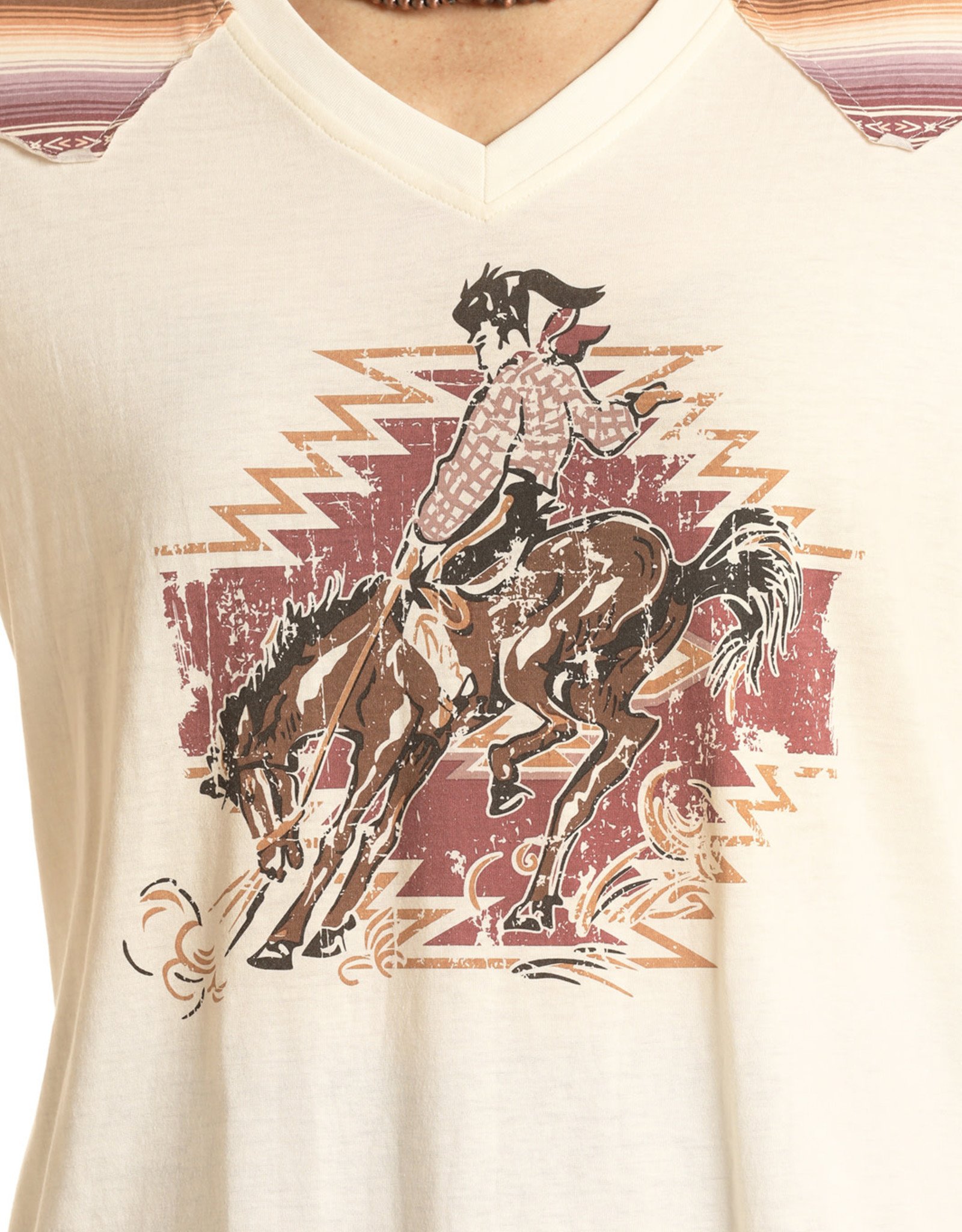 Womens Panhandle Slim Pastel Serape Yoke Bucking Horse Short sleeve T Shirt