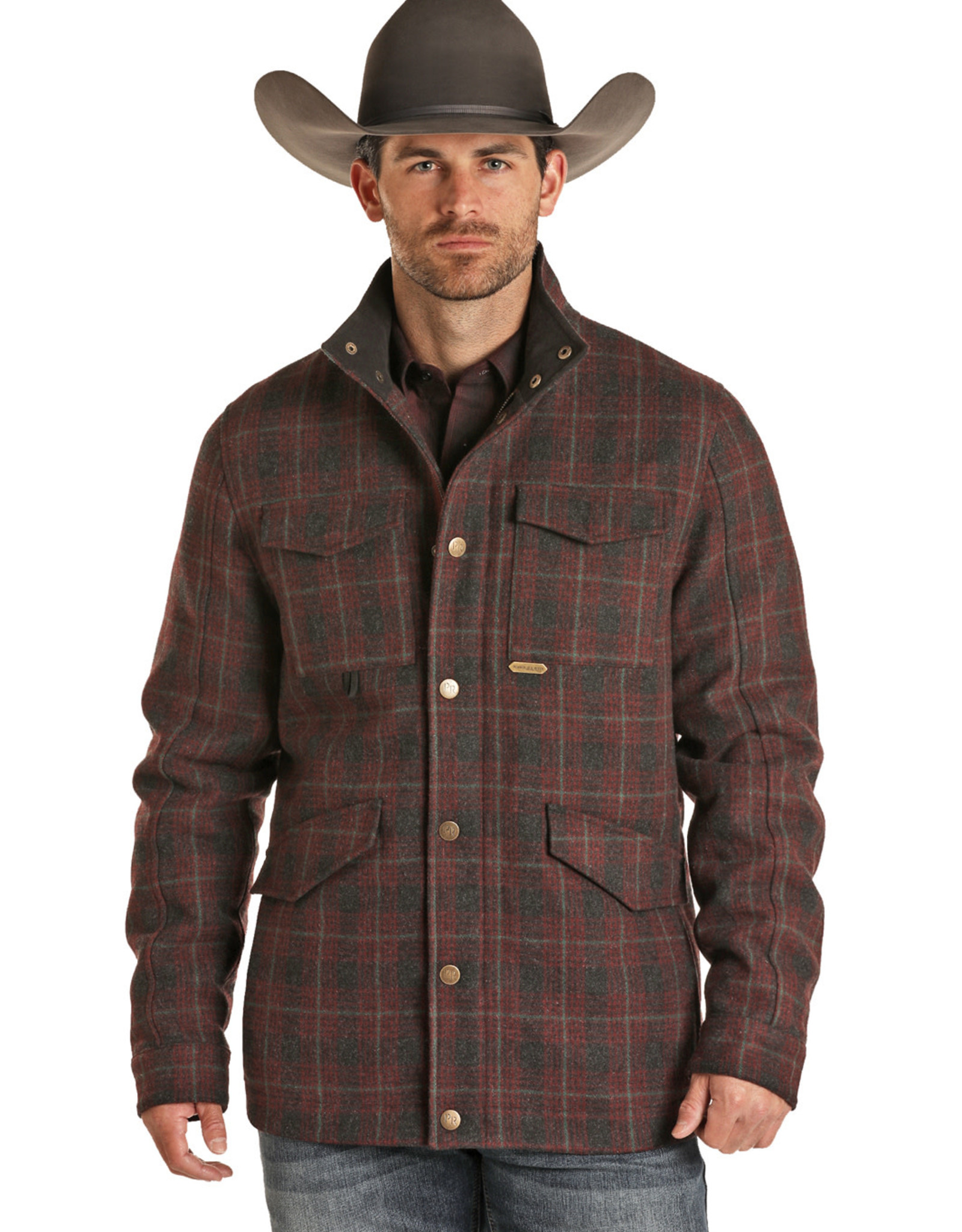 Mens Burgundy Plaid Wool 3/4 Length Full Zipper Snap Jacket