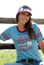 Womens Cruel Girl Blue Red Home Of The Brave Western Baseball Shirt