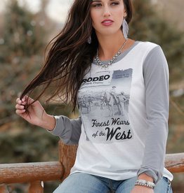 Womens Cruel Girl White Grey Long Sleeve Rodeo Supply Company Tee