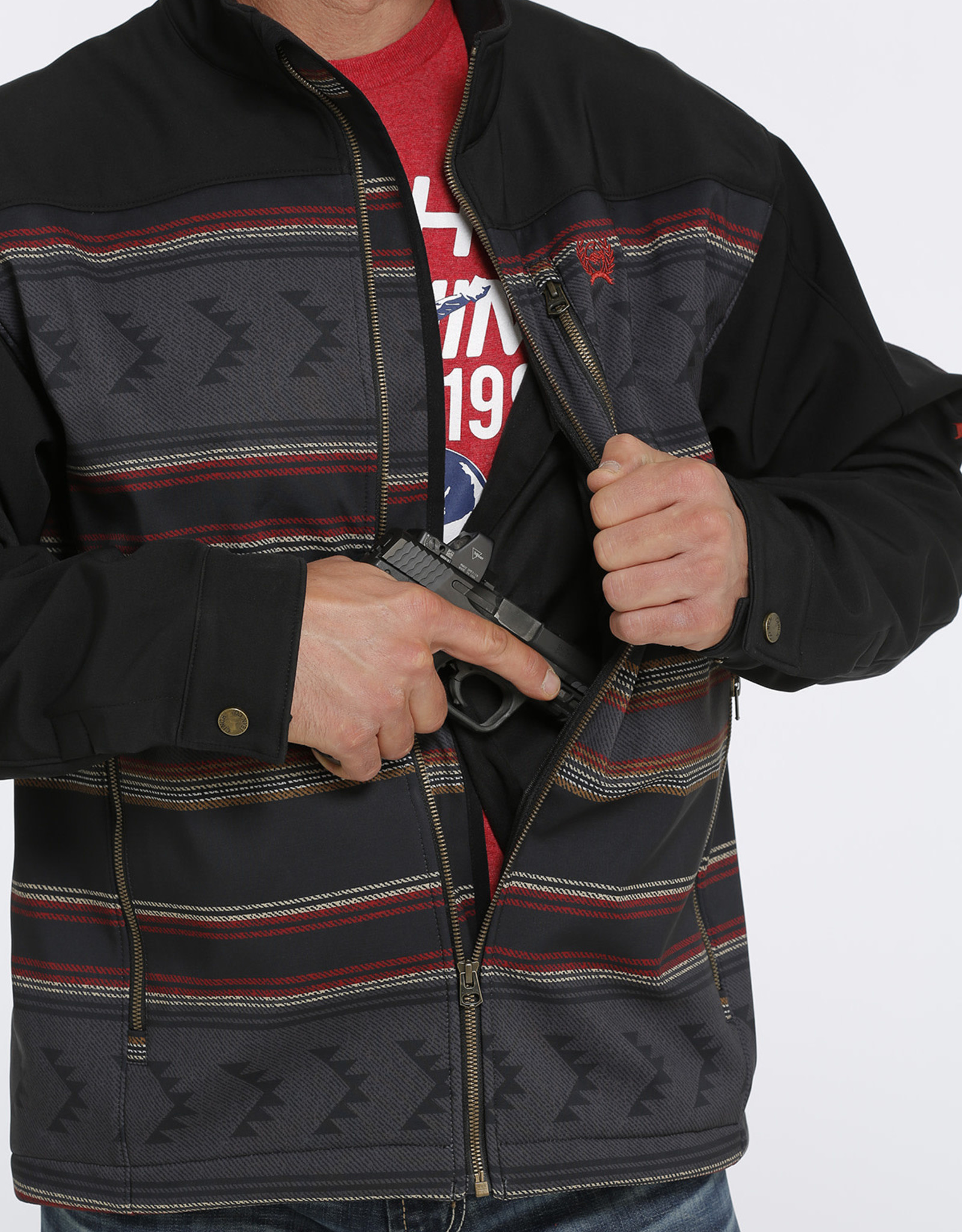 Cinch Mens Cinch Concealed Carry Black  Rust Aztec Body Bonded  Jacket