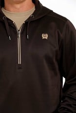 Cinch Cinch Mens Chocolate Tan Logo Fleece Quarter Zip Hoodie