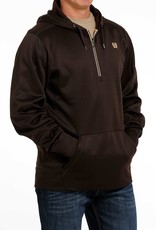 Cinch Cinch Mens Chocolate Tan Logo Fleece Quarter Zip Hoodie