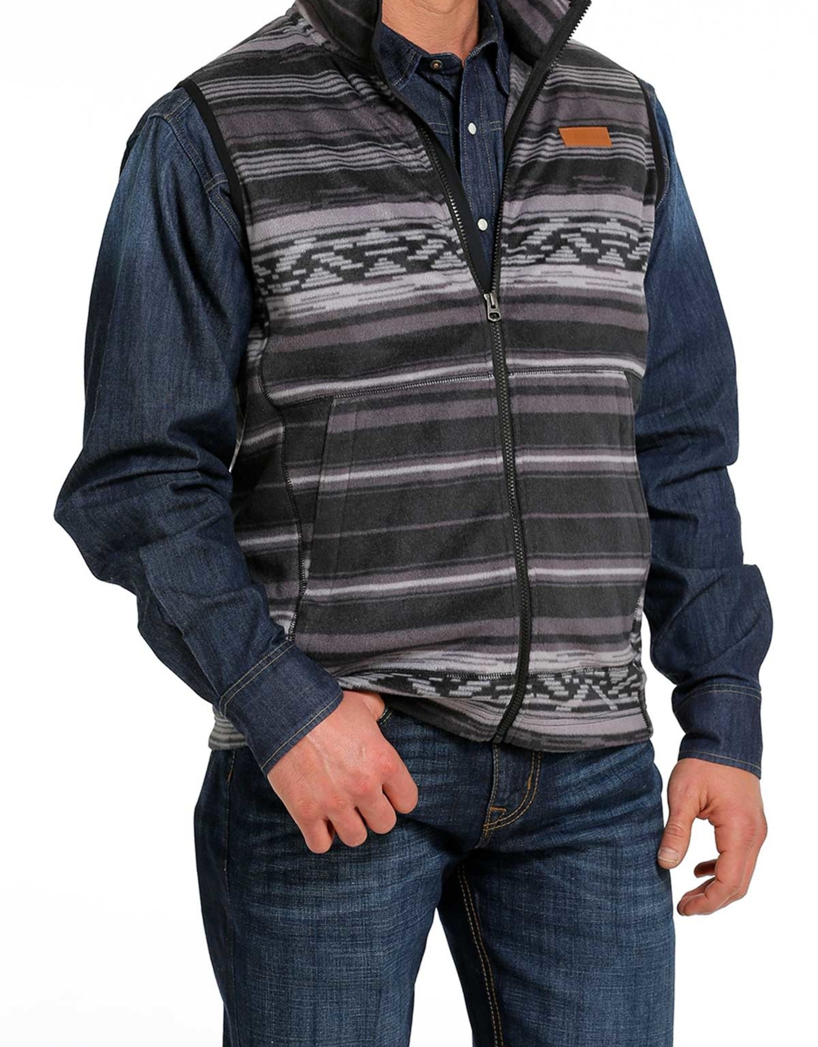 Cinch Mens Cinch Black Grey Aztec Polar Fleece Vest