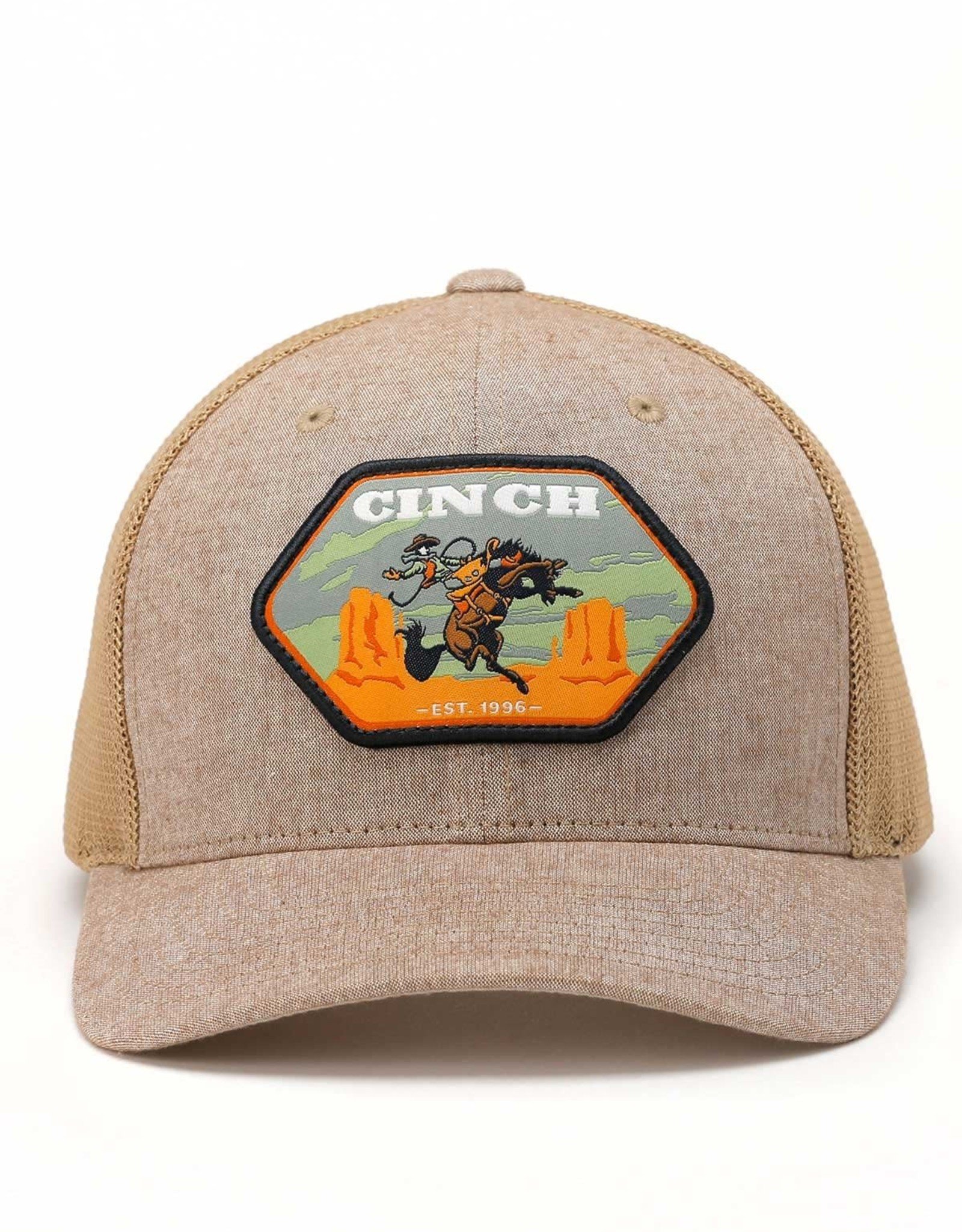 Cinch Heather Tan Bucking Horse Patch Trucker Ball Cap - Cowpokes Western  Shop