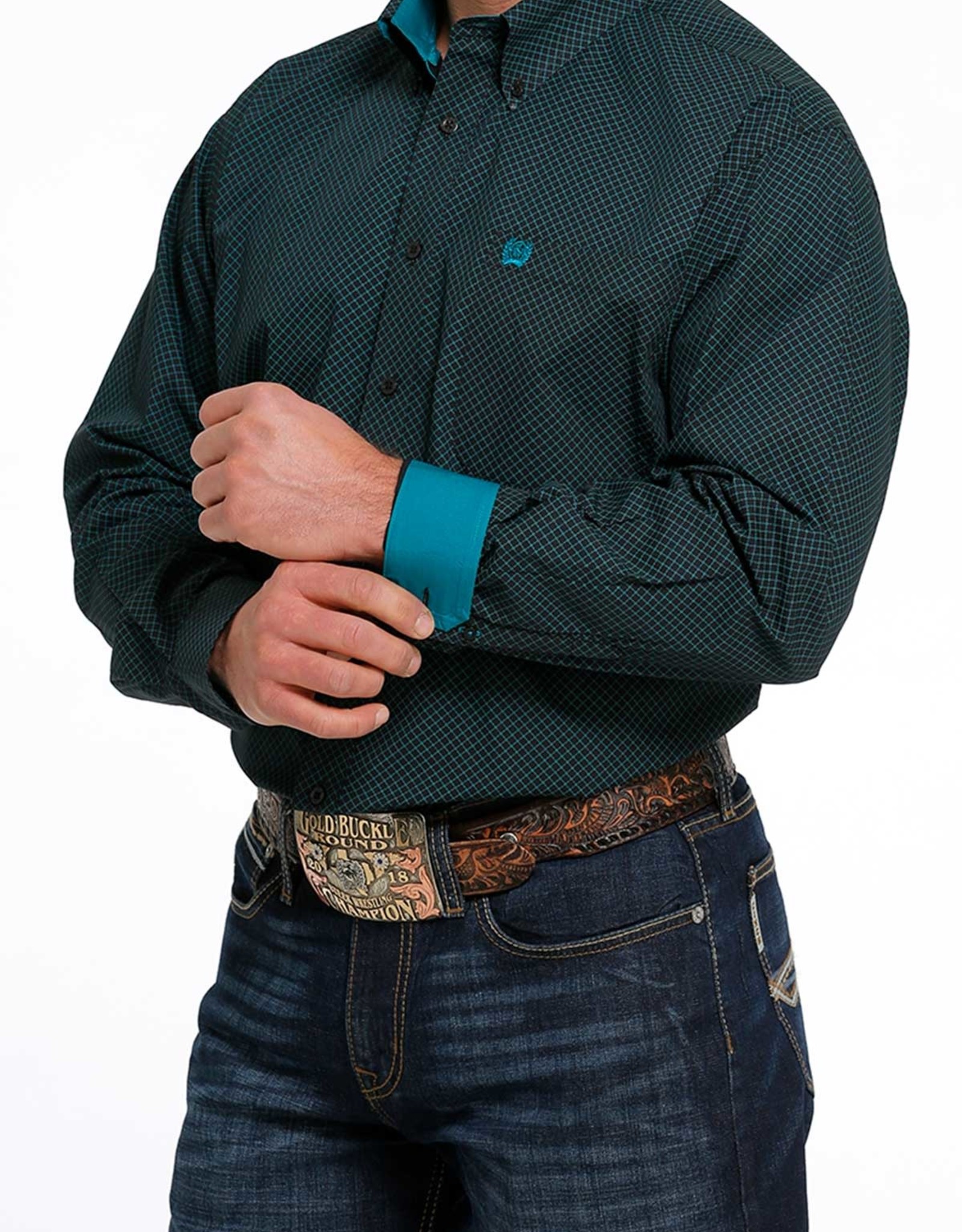 Cinch Mens Cinch Long Sleeve Black Teal Print Western Button Down Shirt