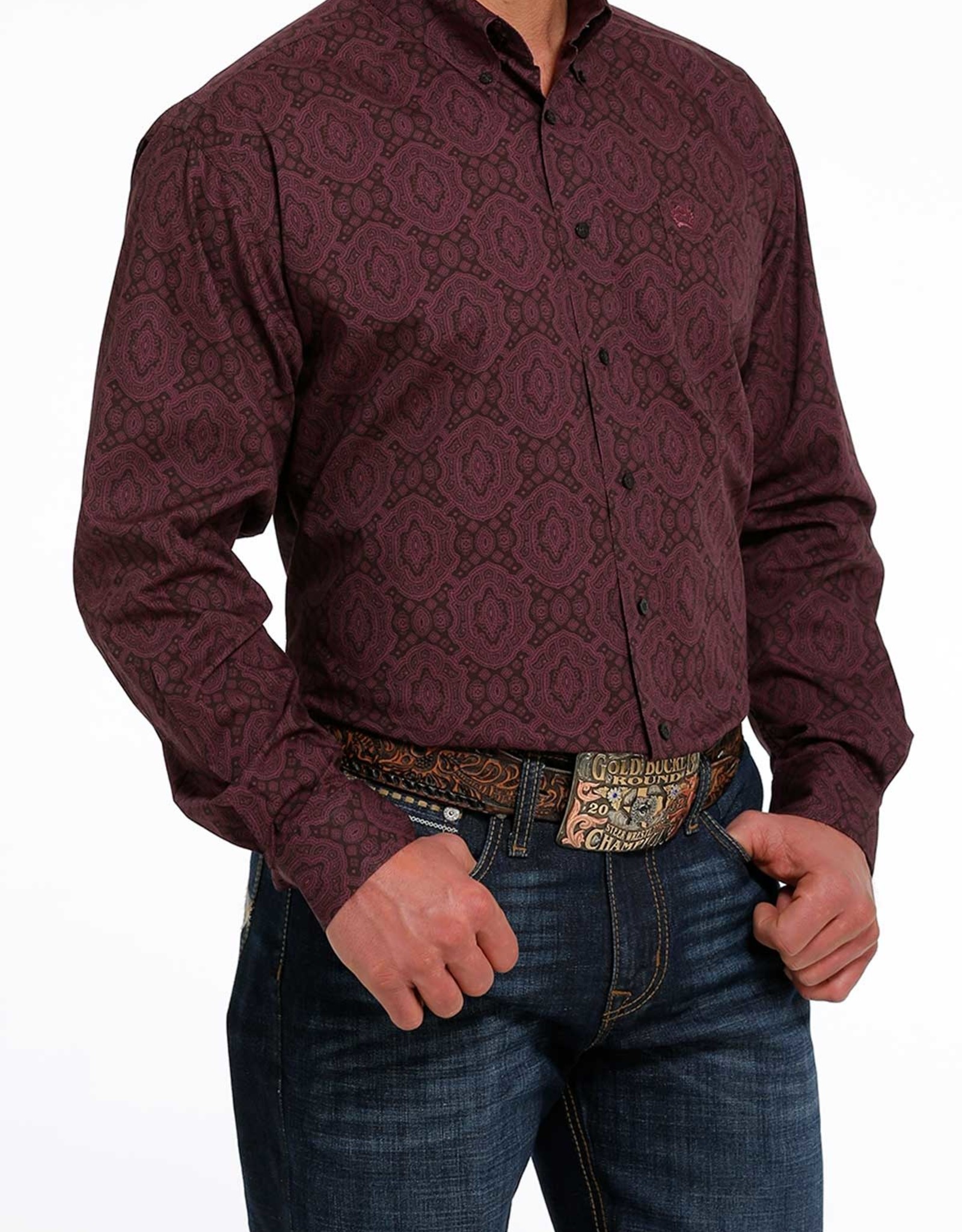 Cinch Mens Cinch Long Sleeve Deep Purple Medallion Print Western Button Shirt