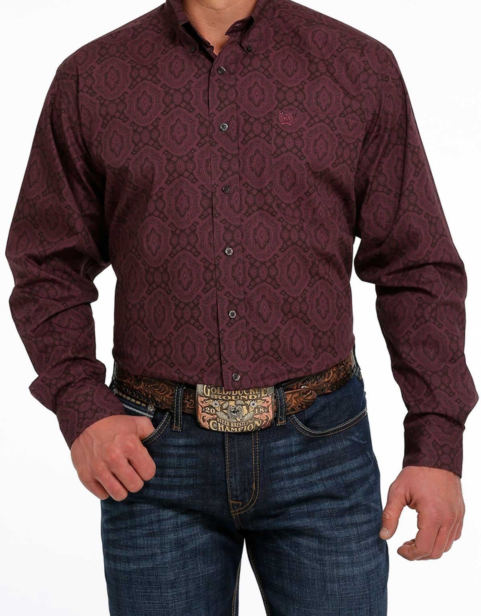 Cinch Mens Cinch Long Sleeve Deep Purple Medallion Print Western Button Shirt