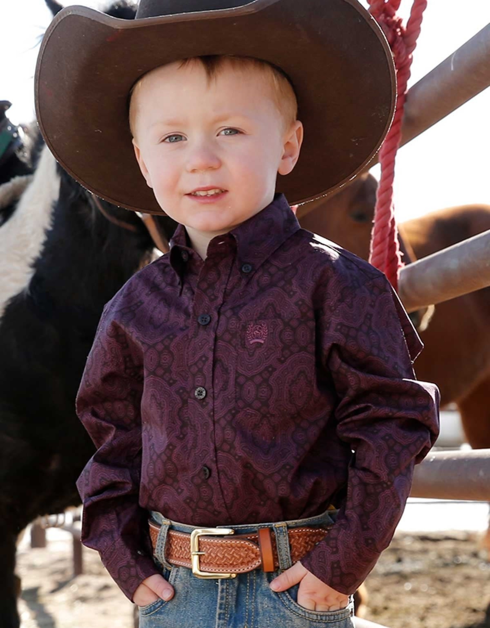 Cinch Toddler Cinch Long Sleeve Plum Paisley Print Button Western Shirt