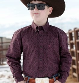 Cinch Boys Cinch Dark Purple Paisley Long Sleeve Button Western Shirt