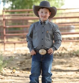 Cinch Boys Cinch Navy Gold Print Long Sleeve Button Western Shirt